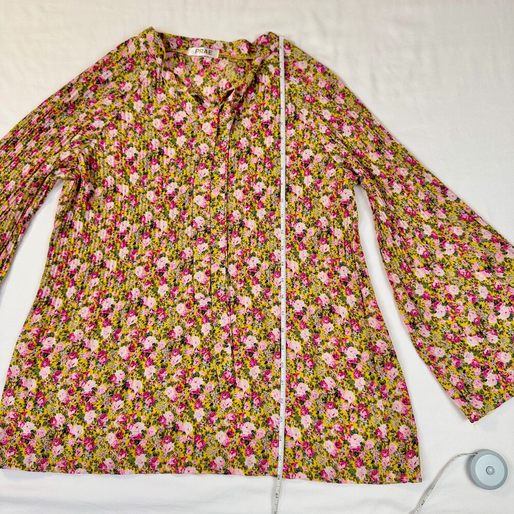 Prae Floral Bell Sleeve Blouse Women's Yellow Pink Boho Cottagecore Prarie - Picture 6 of 12